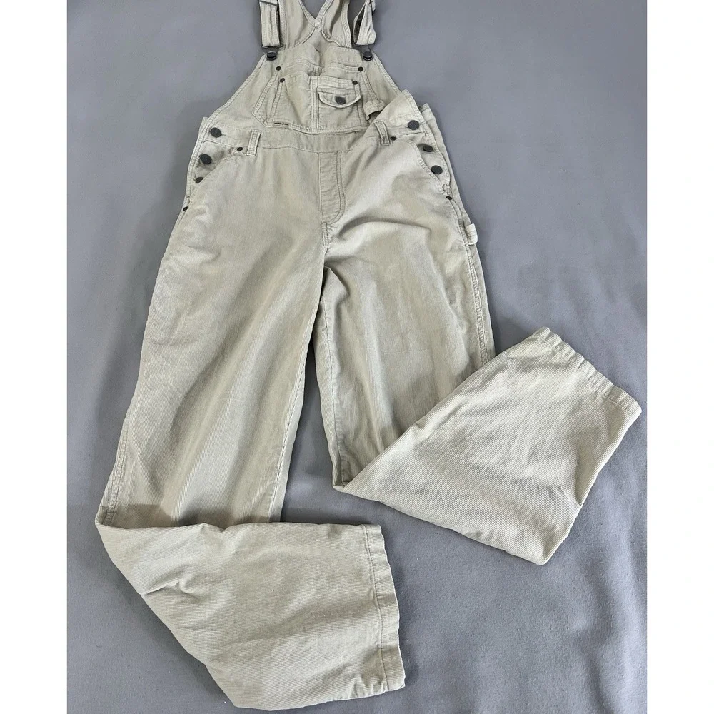 Vtg 90's SQZ Squeeze Beige Cotton Corduroy Bib Overalls Women's‎ Size Small